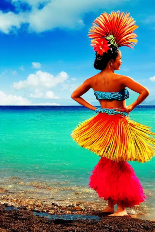 Image similar to hawaiian hula dancer, beautiful background