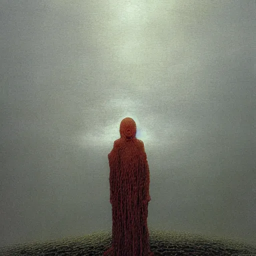 Prompt: dark storm clouds made out of hundreds of sad ghostly faces. berserk. lovecraftian. kentaro miura. painting by beksinski and ted nasmith.