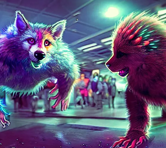 Prompt: high - resolution photograph from a biopunk era furry fandom convention ( midwest furfest 2 0 4 7 ), taking place after the genetic revolution and quantum singularity. photorealistic.