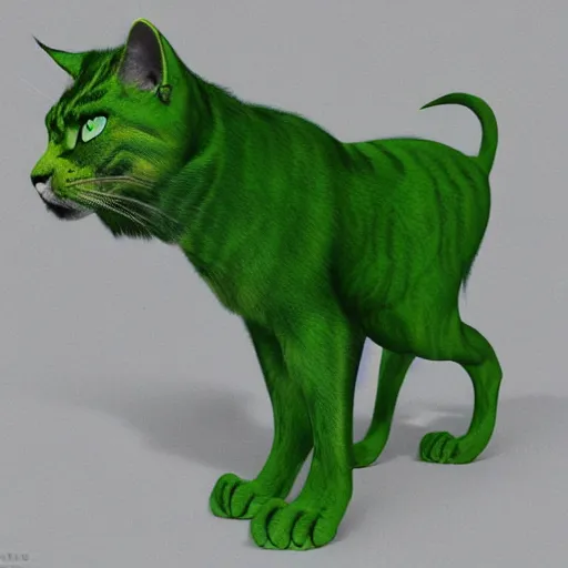 Prompt: photorealistic 8k render of a supermutant enhanced green cat with long moustache and strong muscles