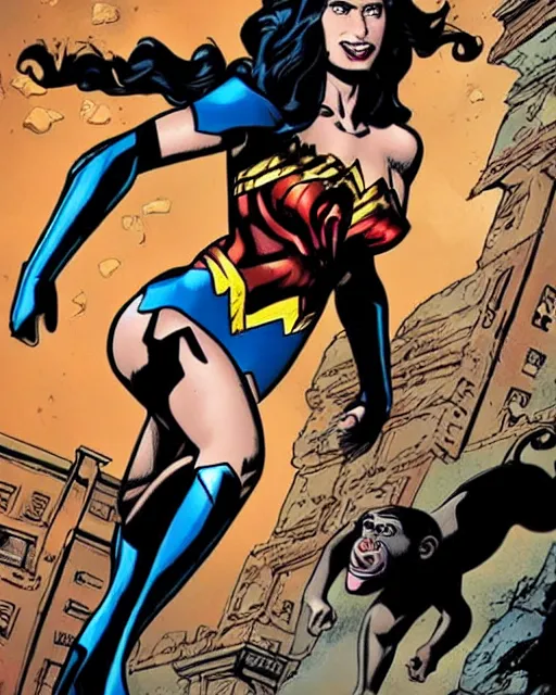 Prompt: Wonder Woman transformed into a Chimpanzee by Gorilla Grodd