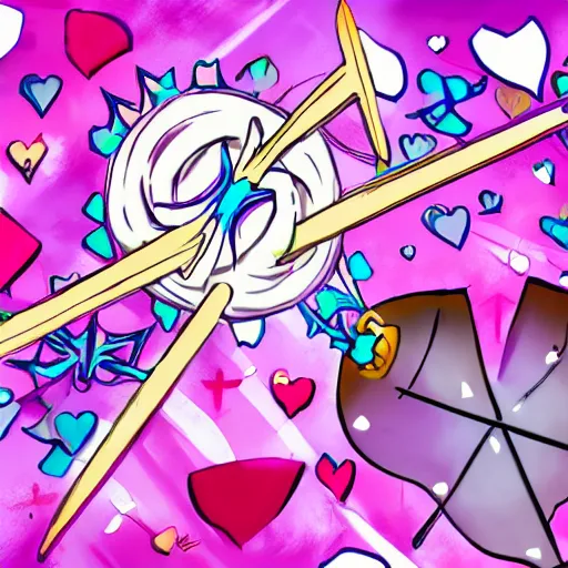 Image similar to illustration of a magical girl anime inspired spiky flail weapon with a heart on the handle