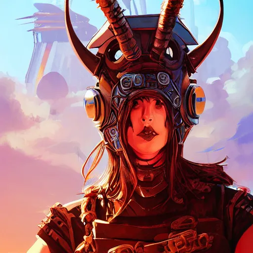 Image similar to cyberpunk viking helmet mask warrior goddess robot ninja fantasy, art gta 5 cover, official fanart behance hd artstation by jesper ejsing, by rhads, makoto shinkai and lois van baarle, ilya kuvshinov, ossdraws