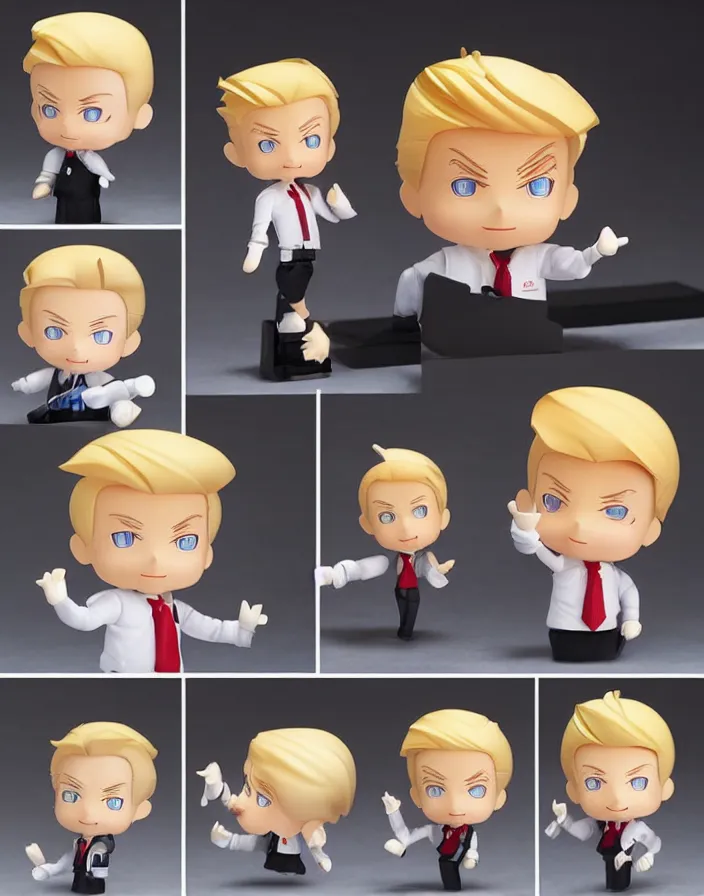 Prompt: singular donald trump nendoroid, well - designed, proportional, realistic lighting, chibi proportions