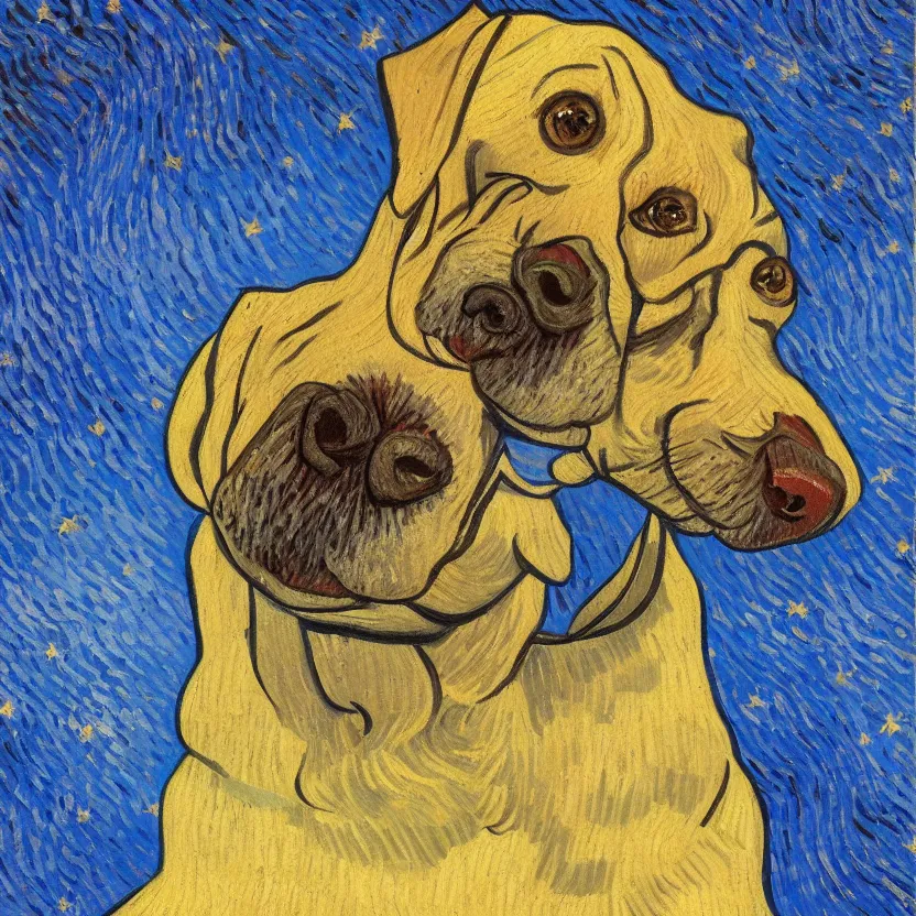 Image similar to studio portrait of a dog in the style of Starry Night; oil painting by Vincent van Gogh