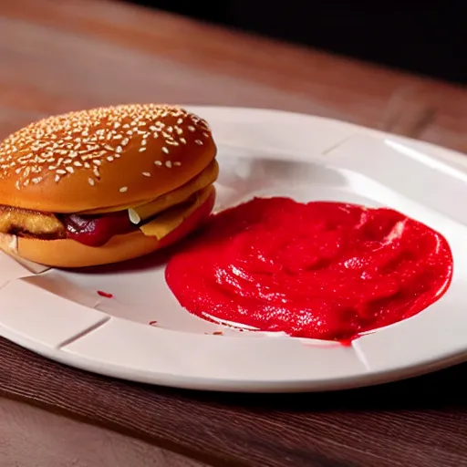 Image similar to Mcdonalds new dish - the McRonald a desert made with bright red cow\'s blood