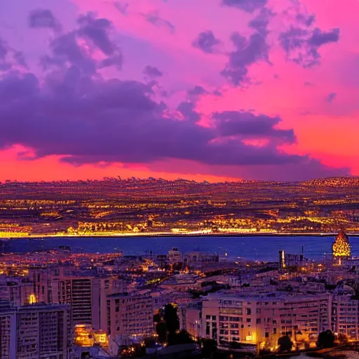 Prompt: baku city with red sky