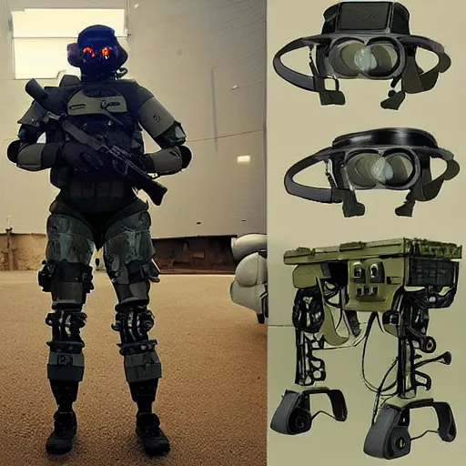 Image similar to futuristic special forces soldier robot, with exoskeleton armor and night vision goggles