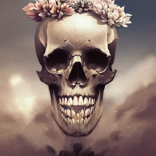 Prompt: a skull with a flower in the mouth,digital art,realistic,detailed,art by greg rutkowski