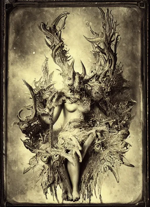 Image similar to old wetplate daguerreotype demons, devil, pain, anger, desolation, angel, explosion of data fragments, fractal, intricate, elegant, highly detailed, parallax, leica, medium format, subsurface scattering, by jheronimus bosch and greg rutkowski and louis jacques mande daguerre, brom