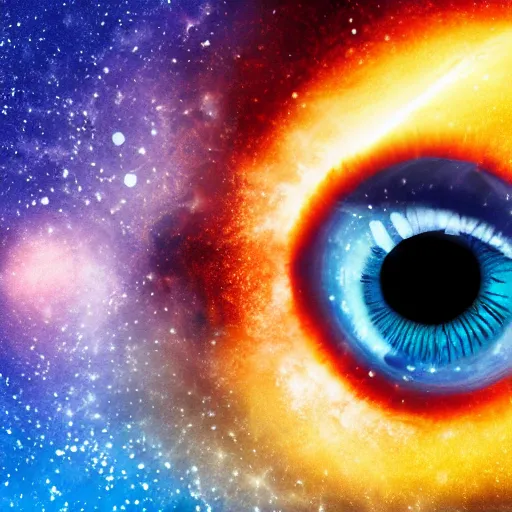 Prompt: blue baby eye with galaxy exploding inside it, 4 k