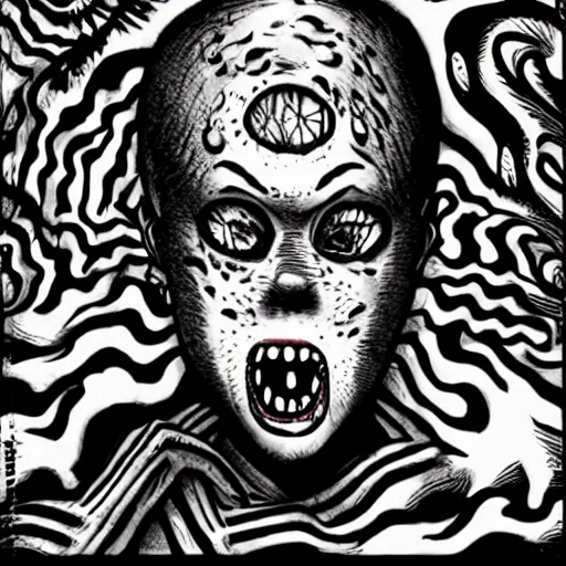 Image similar to Go to bed. Horror photo in style of Junji Ito