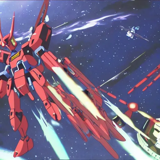 Prompt: cinematic scene of evangelion gundams fighting in space