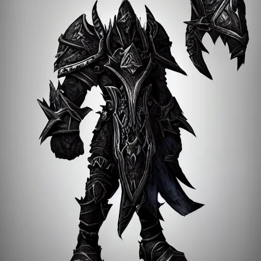 Prompt: fantasy concept art warcraft tauren death knight black armored axe - n 9