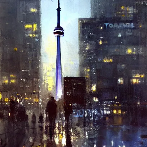 Prompt: toronto cn tower painting by jeremy mann