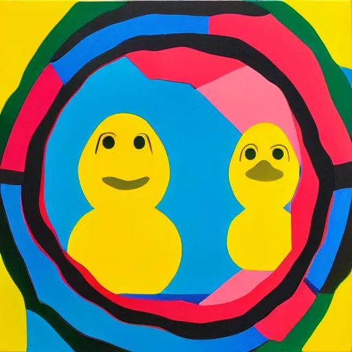 Prompt: rubber duck painting in the style of sol lewitt, concentric circles, geometric, evenly spaced, minimalist, very colorful