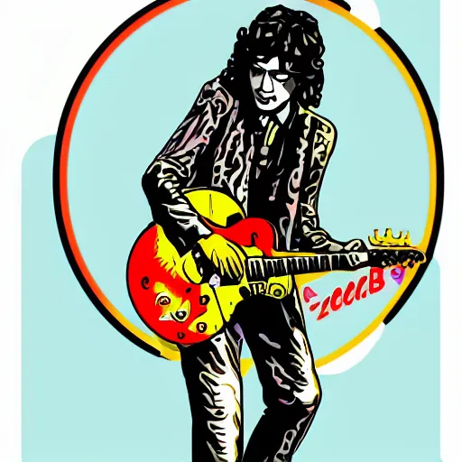 Image similar to 1 9 7 0 - young - jimmy page from led zepelin playing - guitar - solo, sticker - art, svg vector, adobe - illustrator