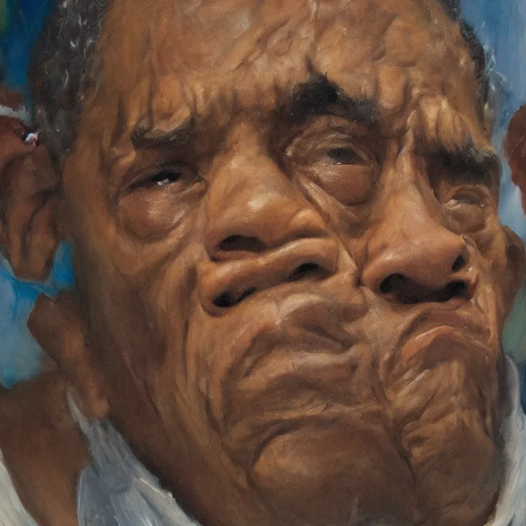 Prompt: warmly lit close up studio portrait of very old angry! Barack Obama age 115 angrily singing, impasto oil painting thick brushstrokes by Cy Twombly and Willem De Kooning , trending on artstation dramatic lighting Expressionism