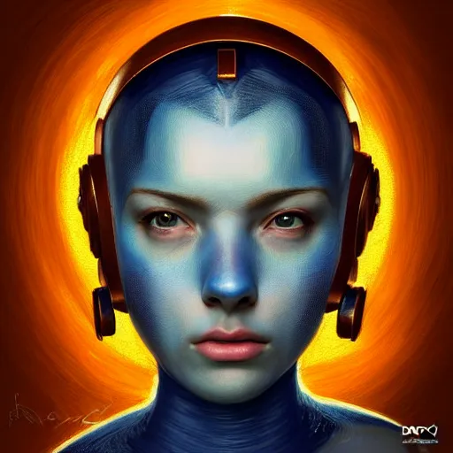 Prompt: head and shoulders portrait of a female Megaman hyperrealistic, digital illustration, dark fantasy, medium shot, intricate, elegant, highly detailed, digital painting, volumetric light, artstation, concept art, smooth, sharp focus, illustration by Sachin Teng, armor by Donato Giancola, face by Gil Elvgren, paintstrokes by Greg Manchess, background by Alphonse Mucha