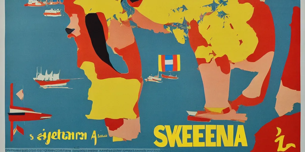 Image similar to a 1970s poster advertising Sweden,