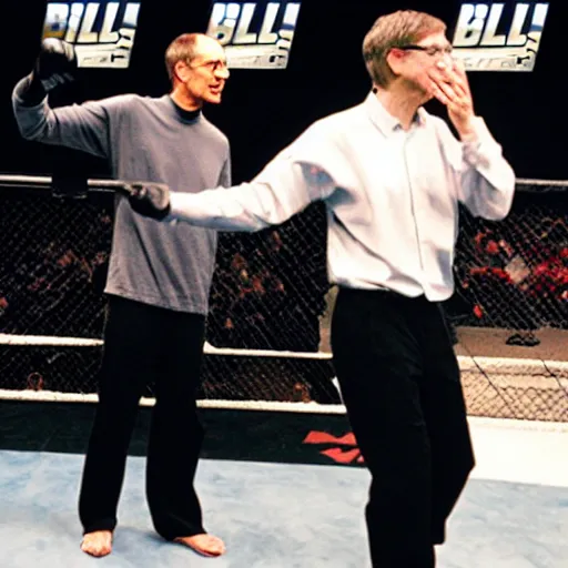 Prompt: steve jobs fighting bill gates, ultimate fighting championship