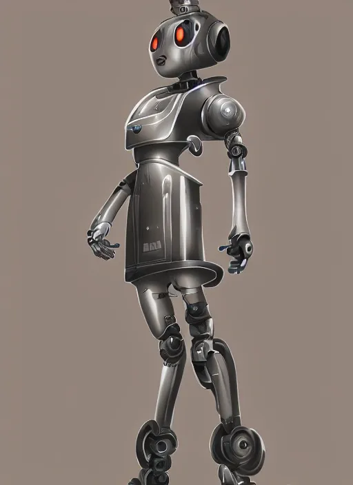 Image similar to a robot wearing a maid dress, full body shot, highly detailed, digital painting, artstation, concept art, smooth, sharp focus, illustration