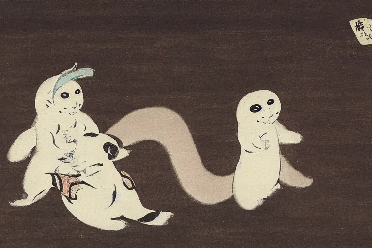 Prompt: baby harp seal as oni, Japanese painting, 1800