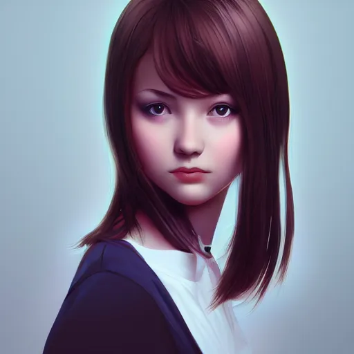Image similar to a young girl portrait digital painting by Ilya Kuvshinov, ArtStation