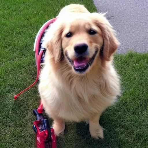 Prompt: a golden retriever who's a ghostbuster