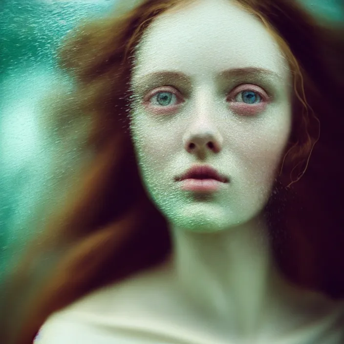 Image similar to Kodak Portra 400, 8K,ARTSTATION, Caroline Gariba, soft light, volumetric lighting, highly detailed, britt marling style 3/4 , extreme Close-up portrait photography of a beautiful woman how pre-Raphaelites,inspired by Ophelia paint, the face emerges from water of Pamukkale, underwater face, hair are intricate with highly detailed realistic beautiful flowers , Realistic, Refined, Highly Detailed, interstellar outdoor soft pastel lighting colors scheme, outdoor fine art photography, Hyper realistic, photo realistic