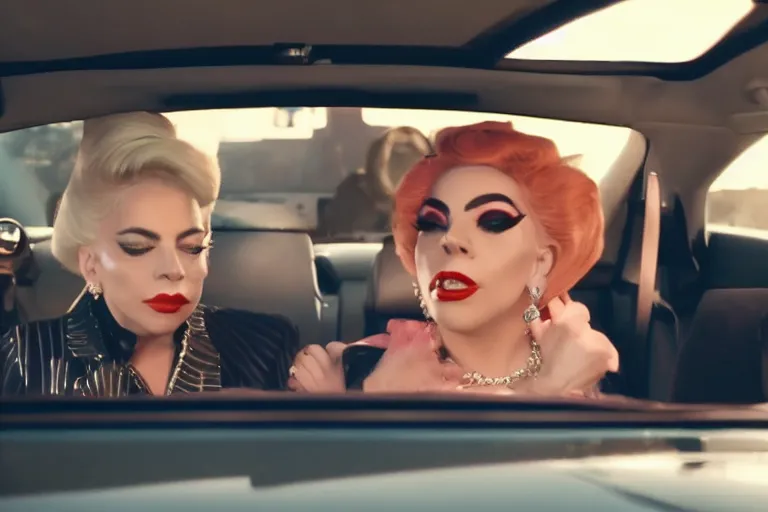 Image similar to lady gaga and judy garland in carpool karaoke, lady gaga, judy garland, red weapon 8 k s 3 5, cooke anamorphic / i lenses, highly detailed, cinematic lighting