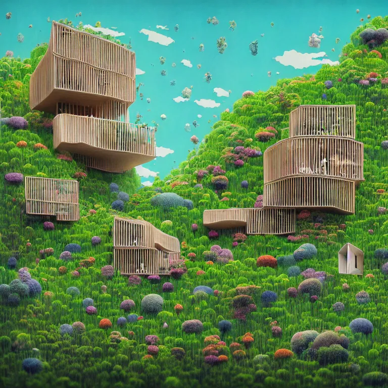 Prompt: tiny house by kengo kuma on island, sea cloud, surreal art by gediminas pranckevicius, geof darrow, jason naylor, dark shadows, hard lighting, floralpunk flower and green plants garden, inking, etching, screen print, masterpiece, trending on artstation, sharp, colorful high contrast hd, 8 k hyper detailed