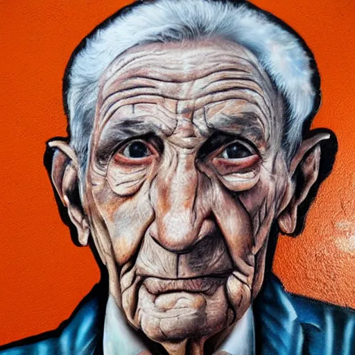 Image similar to street art rightful detailed portrait of dan myers at elderly age of 1 0 5