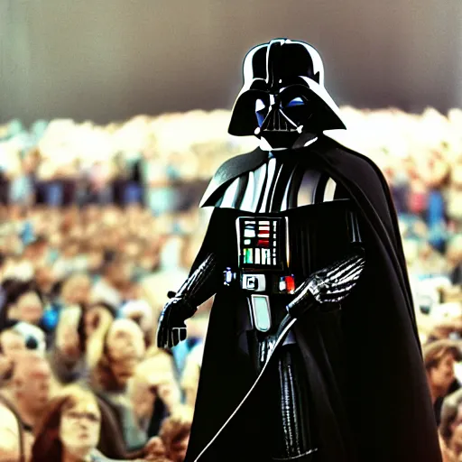 Image similar to 3 5 mm macro photograph of darth vader at an oasis concert