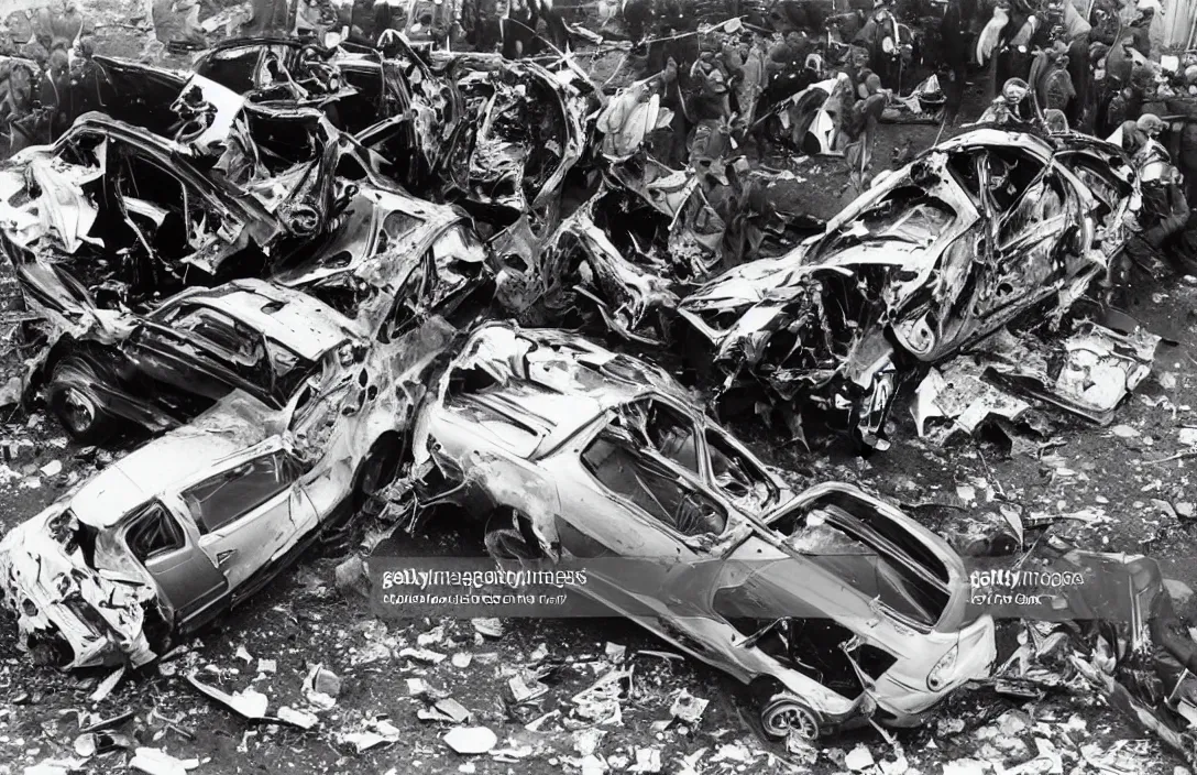 Prompt: The deadliest car crash, no survivors, news photo