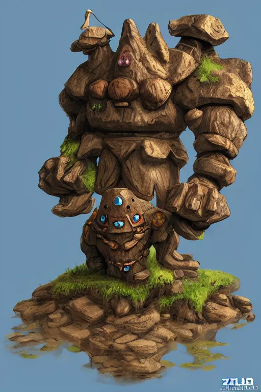 Image similar to zelda fantasy art giant golem troll wood rock greeble gemstone, global illumination ray tracing hdr fanart arstation by sung choi and eric pfeiffer and gabriel garza and casper konefal