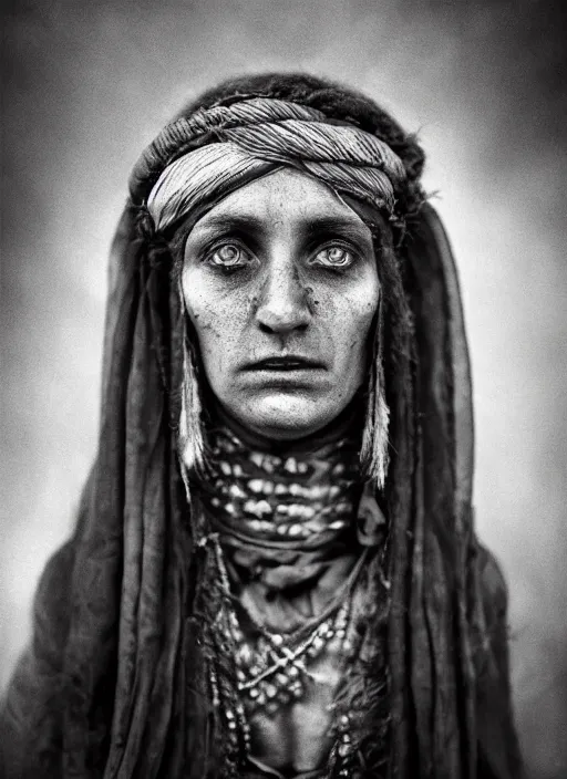 Image similar to Award winning Editorial photo of a medieval Native Female Liechtensteiners with incredible hair and beautiful hyper-detailed eyes wearing traditional garb by Lee Jeffries, 85mm ND 5, perfect lighting, gelatin silver process