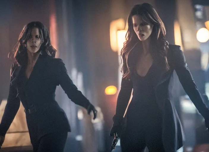 Image similar to film still of Kate Beckinsale as John Wick in a night club in John Wick 2014, 4k