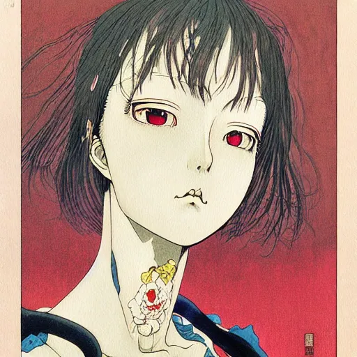 Image similar to prompt: Portrait painted in Miyazaki color style drawn by Katsuhiro Otomo and Takato Yamamoto, inspired by Fables, china doll face, smooth face feature, intricate oil painting, high detail, sharp high detail, manga and anime 2000