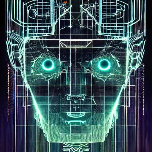 Prompt: geometry drawings with glitch effect medium shot of mysterious object digital illustration android netrunner by dan mumford