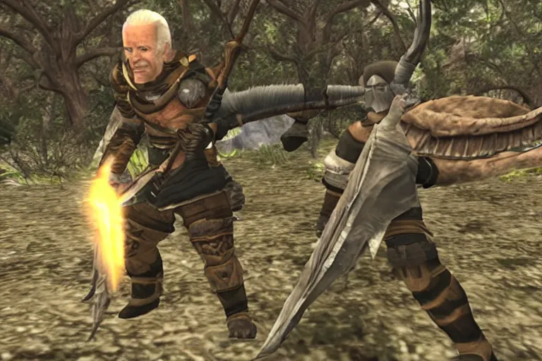 Image similar to joe biden monster hunter screenshot