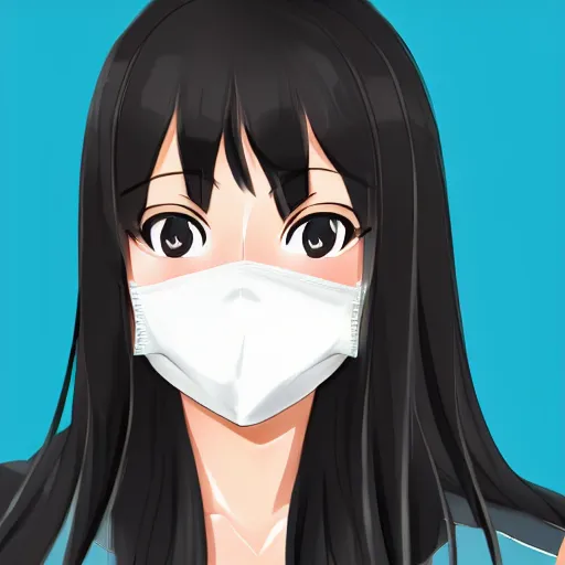 Image similar to full headshot portrait of a girl with long black hair, wearing a surgical mask, drawn by ATDAN, by Avetetsuya Studios, attractive character, colored sketch anime manga panel, trending on Pixiv