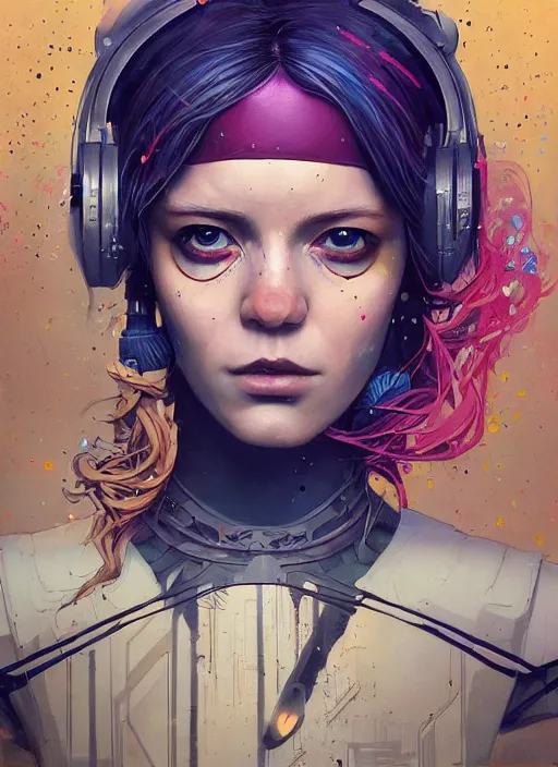 Prompt: beautiful portrait of Lofi cyberpunk Ms Marvel, by Tristan Eaton, Stanley Artgermm, Tom Bagshaw, Greg Rutkowski, Carne Griffiths. trending on DeviantArt, face enhance, hyper detailed, trending on Artstation, 8k, masterpiece, graffiti paint, fine detail, full of color, intricate detail, golden ratio illustration