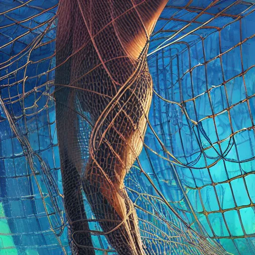 Image similar to Fishing net in cyberspace, highly detailed, dreamlike, digital painting, illustration, smooth, sharp focus, Android Netrunner