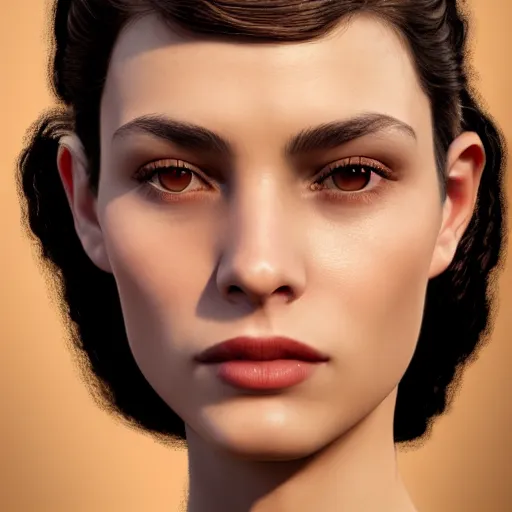 Prompt: A videogame portrait of a Spanish young woman with high cheekbones. Good bone structure. Dressed in 1940s style. Highly detailed, fine Art, high detail, great lighting, 8k resolution, masterpiece, concept art, illustration, clear eyes, painting oil on canvas, octane render, HDR, trending on artstation, 4k, 8k, HD