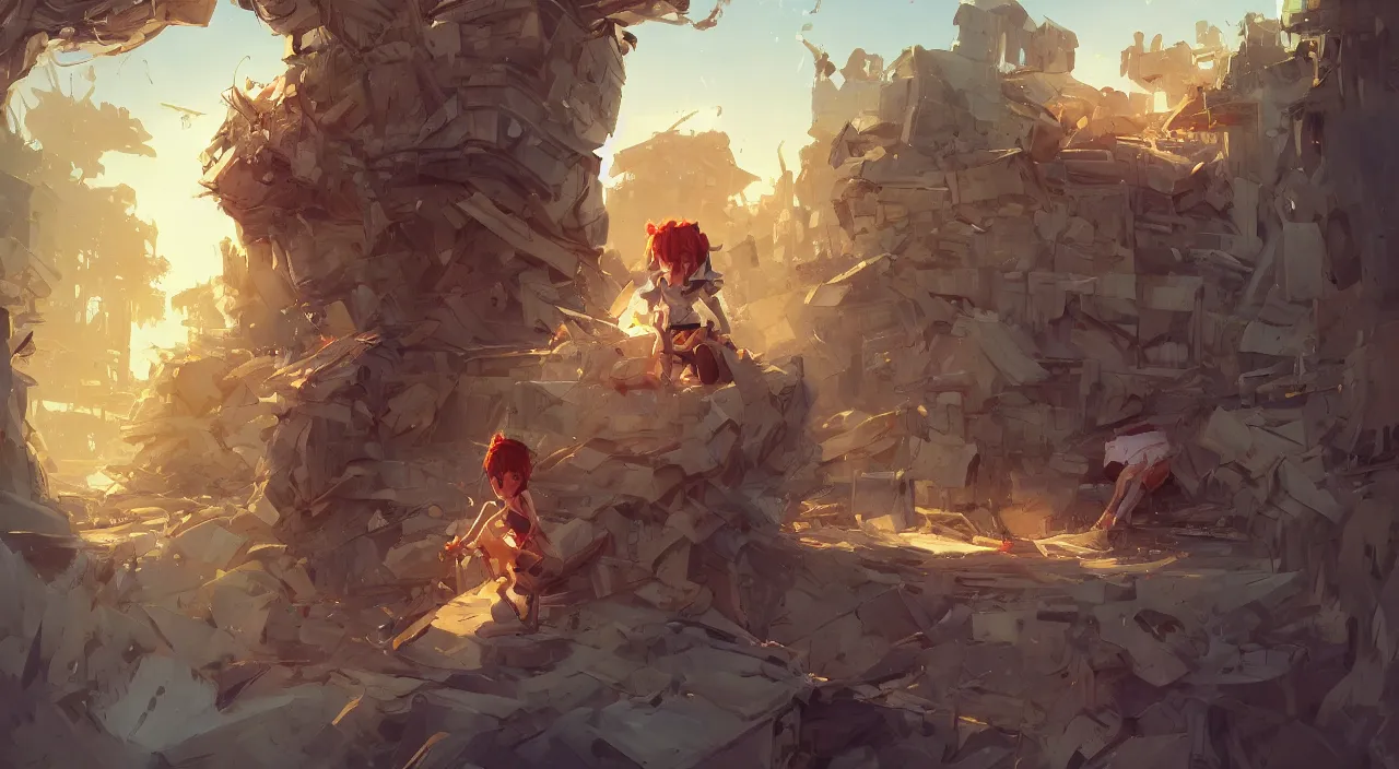 Image similar to open door wood wall fortress greeble block amazon jungle vanillaware post - processing illustration wide angle action dynamic portrait official fanart behance hd artstation by jesper ejsing, by rhads, makoto shinkai and lois van baarle, ilya kuvshinov, rossdraws