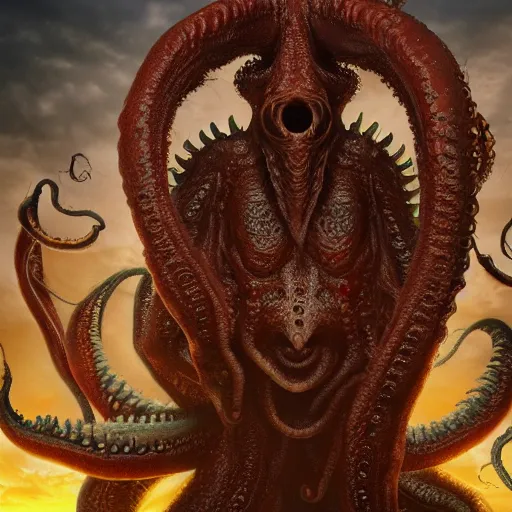 Image similar to Lukashenko as lovecraftian Cthulhu servant, DSLR, ultra detailed, catching, 8k, photography, cinematic light, horrible, terrific