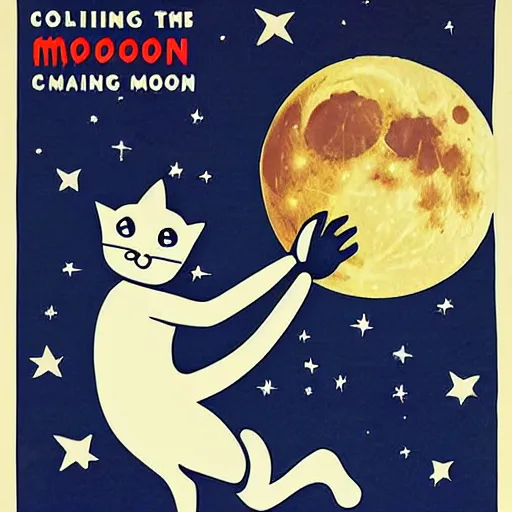 Image similar to propaganda poster for colonizing the moon with pointing cat , by bonesetell