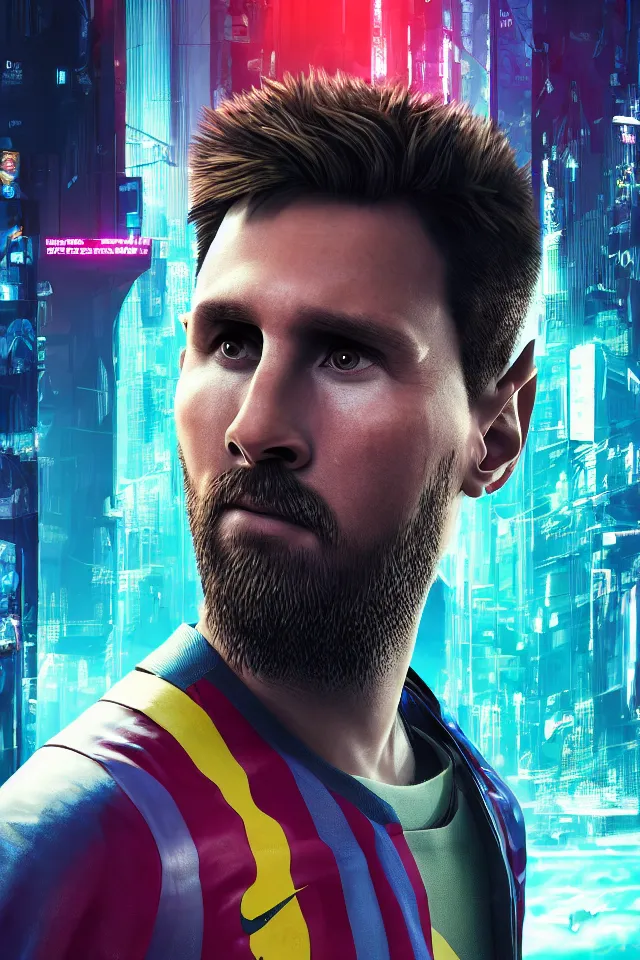 Prompt: Messi as a cyberpunk, cyberpunk 2077, realistic, 8K, detailed, film grain,