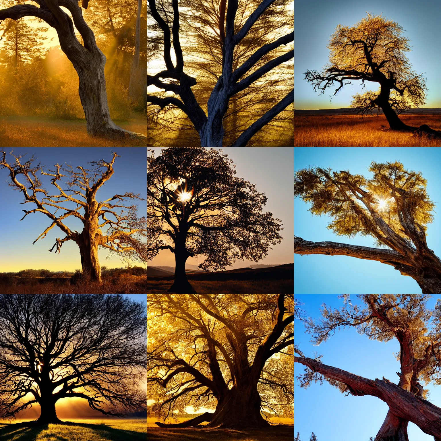 Prompt: a majestic dead tree with golden light around its edges